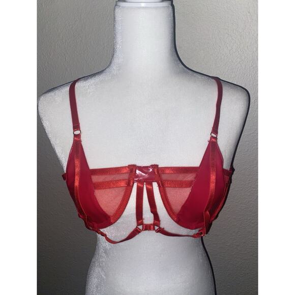 For Play Cut Out Bra M Red Vinyl Cosplay New Forplay - Picture 2 of 6